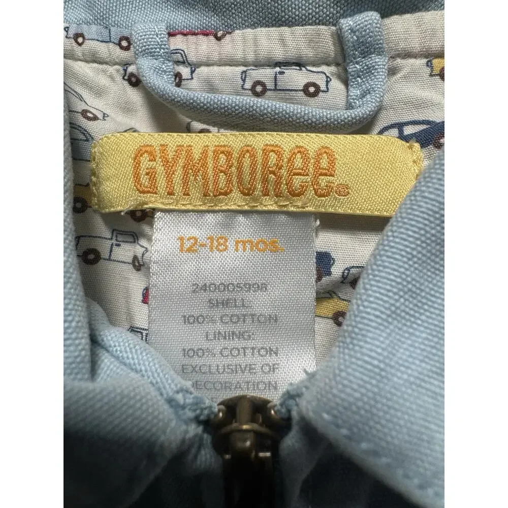 Gymboree Mechanic Jacket 12-18 Months Blue Zip Workwear Cars Lined Coat Toddler
